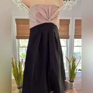 White House/Black Market Gold and Black Strapless Dress with pockets.